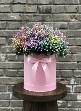 Цветочная композиция из Гипсофила и Розы в шляпной коробке в Соколе Магаданской области