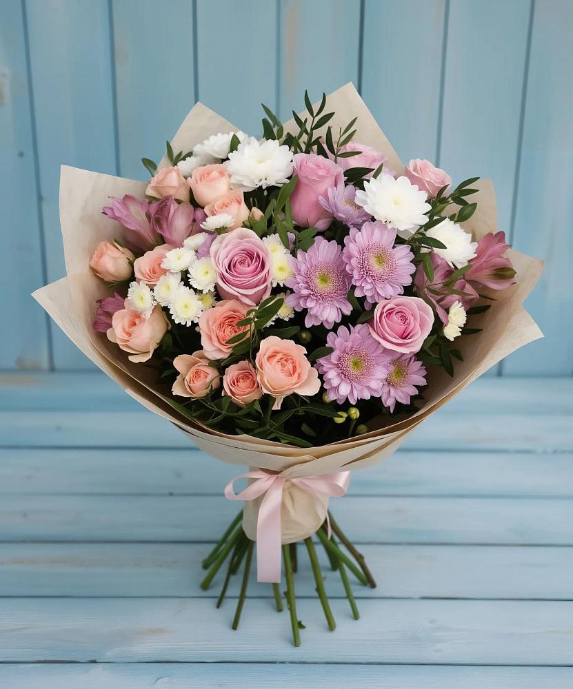 Букет цветов из: Хризантемы, Розы и Альстромерии в Соколе Магаданской области