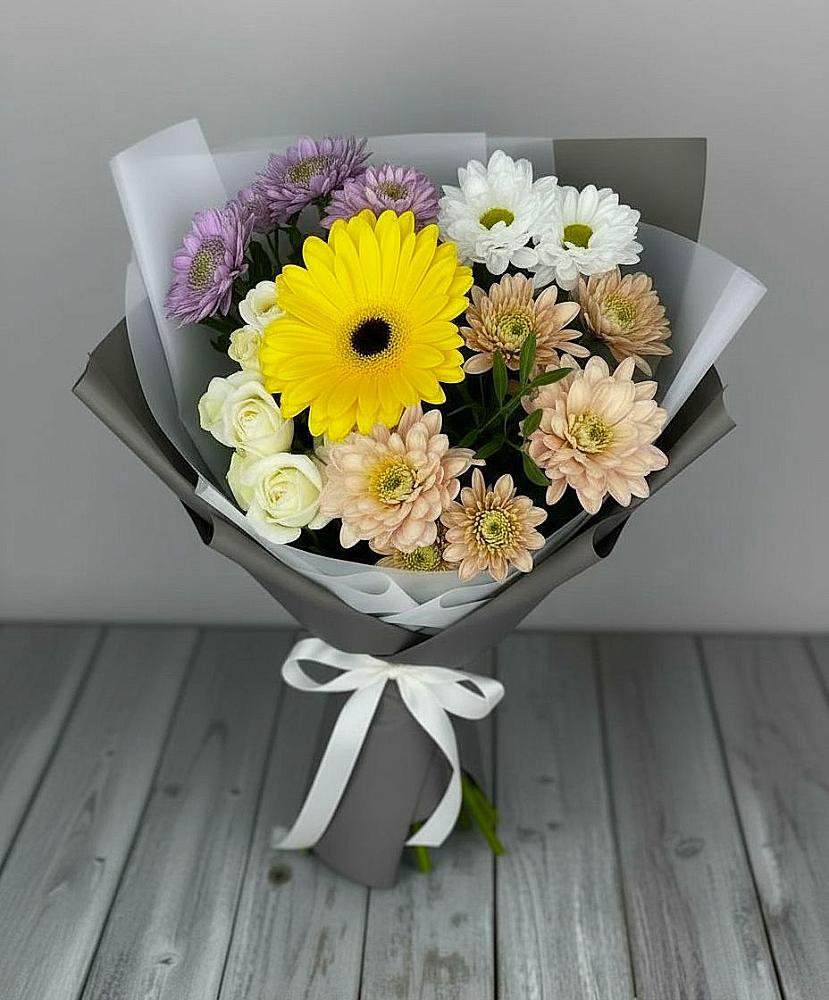 Букет цветов из: Розы, Герберы и Хризантемы в Соколе Магаданской области