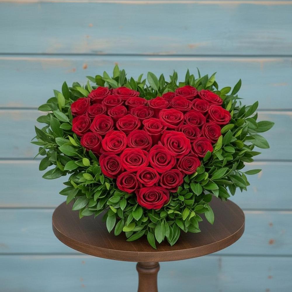 Цветочная композиция из Розы в виде сердца в Соколе Магаданской области