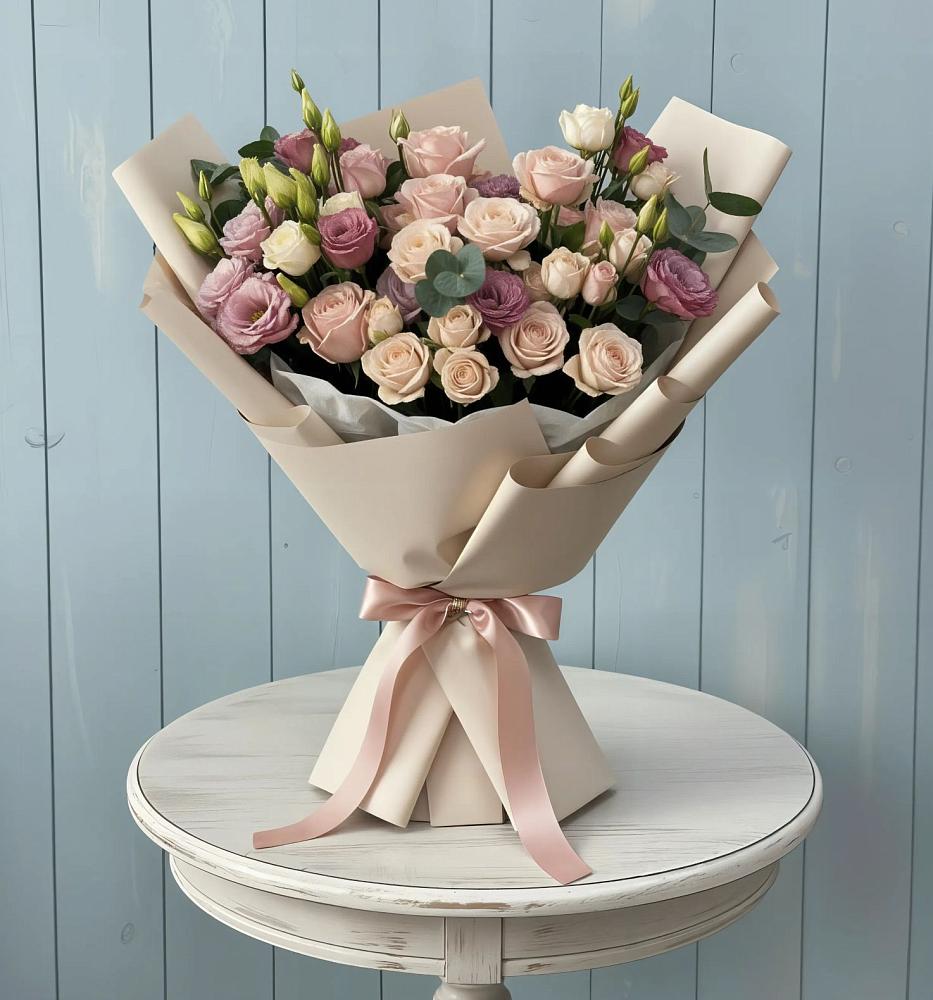 Букет цветов из: Розы и Лизиантусы в Соколе Магаданской области