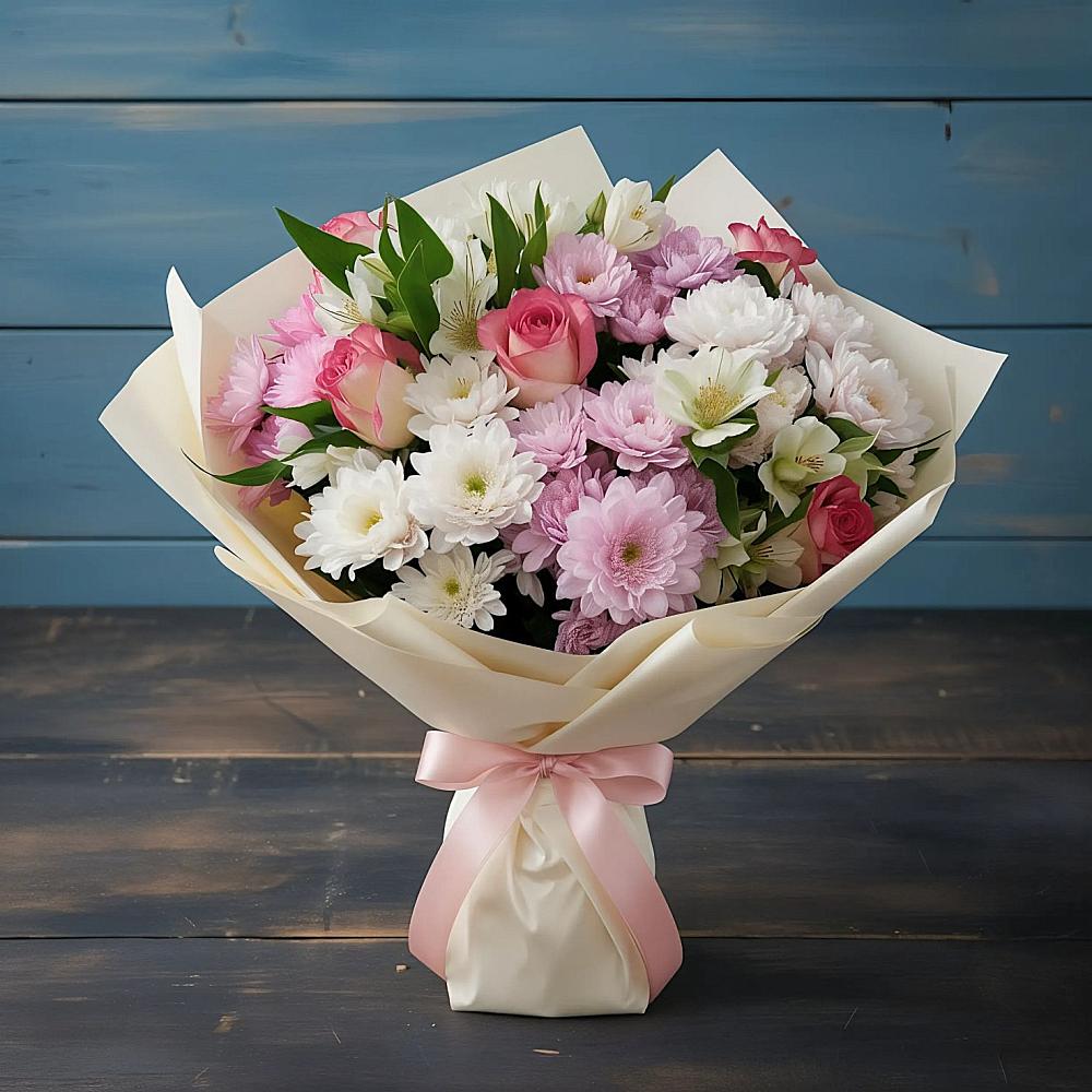 Букет цветов из: Хризантемы, Альстромерии и Розы в Соколе Магаданской области